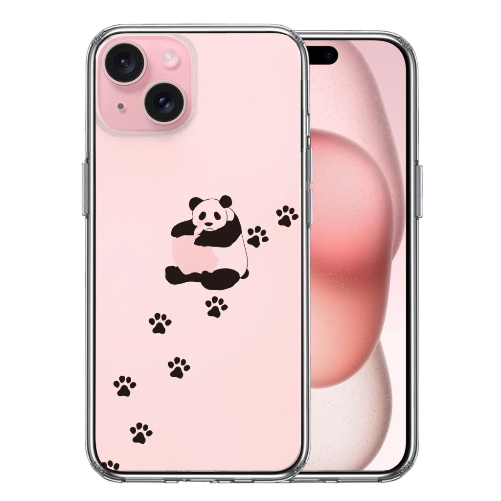 iPhone15ケース iPhoneカバー 側面ソフト 背面ハード ハイブリッド クリア ケース パンダ リンゴ大好きの画像