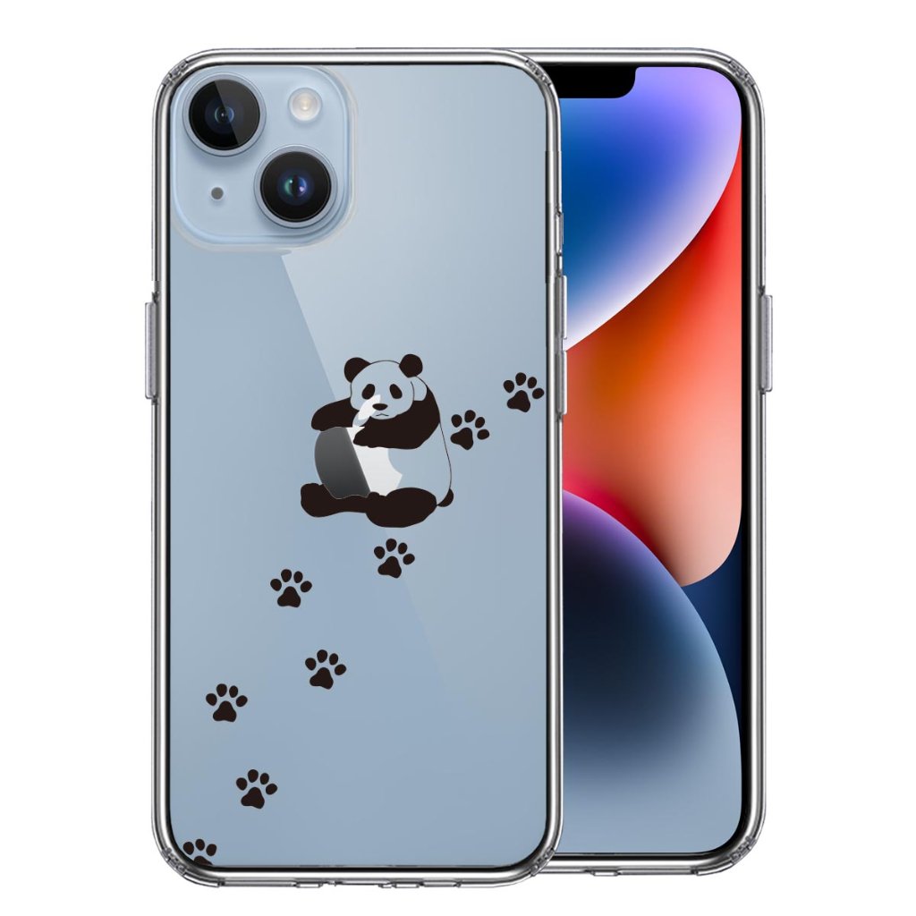 iPhone14ケース iPhoneカバー 側面ソフト 背面ハード ハイブリッド クリア ケース パンダ リンゴ大好きの画像