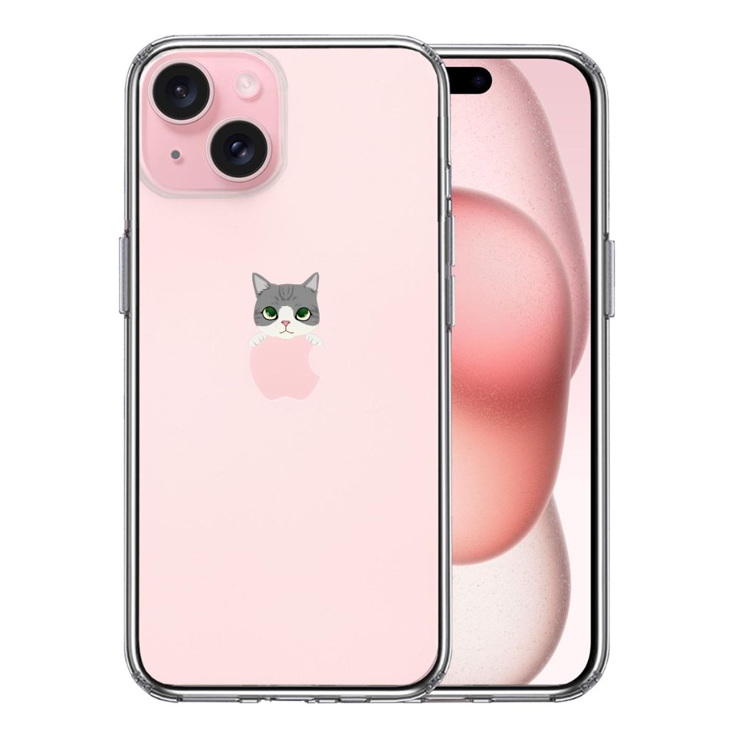 iPhone15Plusケース iPhoneカバー 側面ソフト 背面ハード ハイブリッド クリア ケース のっかり ネコ サバトラの画像