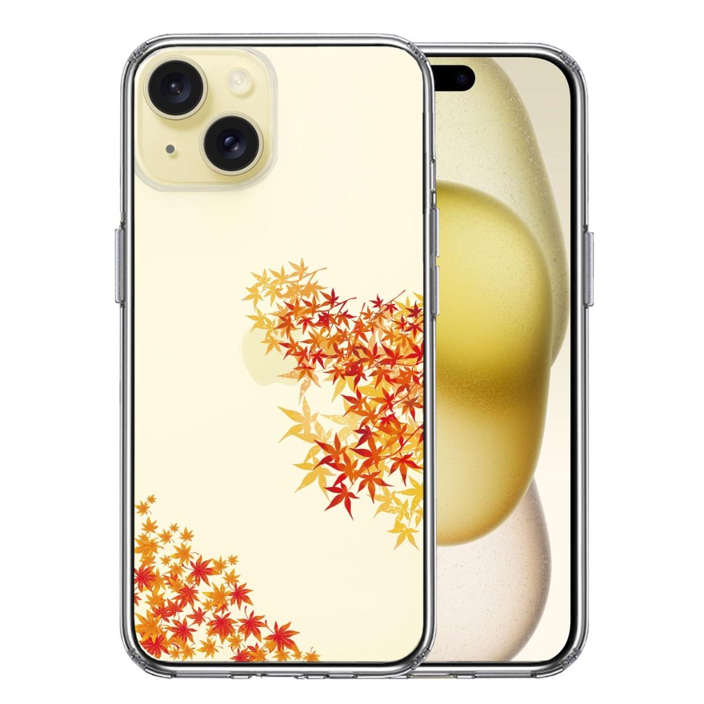 iPhone15ケース iPhoneカバー 側面ソフト 背面ハード ハイブリッド クリア ケース 季節 紅葉 もみじ 秋の画像
