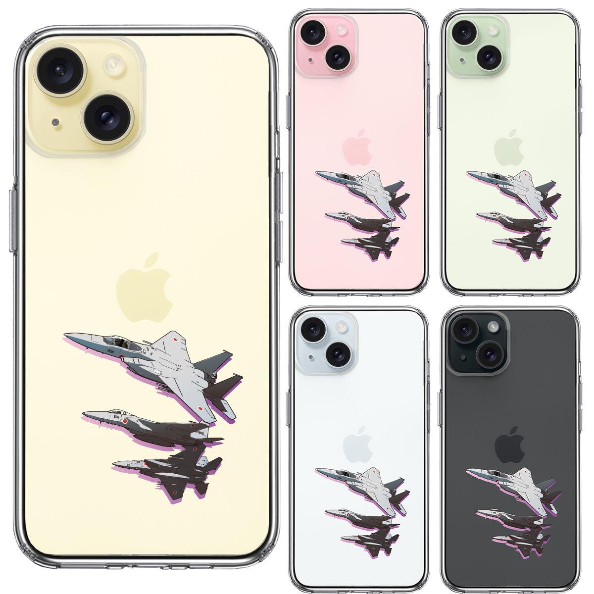 iPhone15ケース iPhoneカバー 側面ソフト 背面ハード ハイブリッド クリア ケース 戦闘機 F-15J 編隊飛行 ブレイク ！の画像