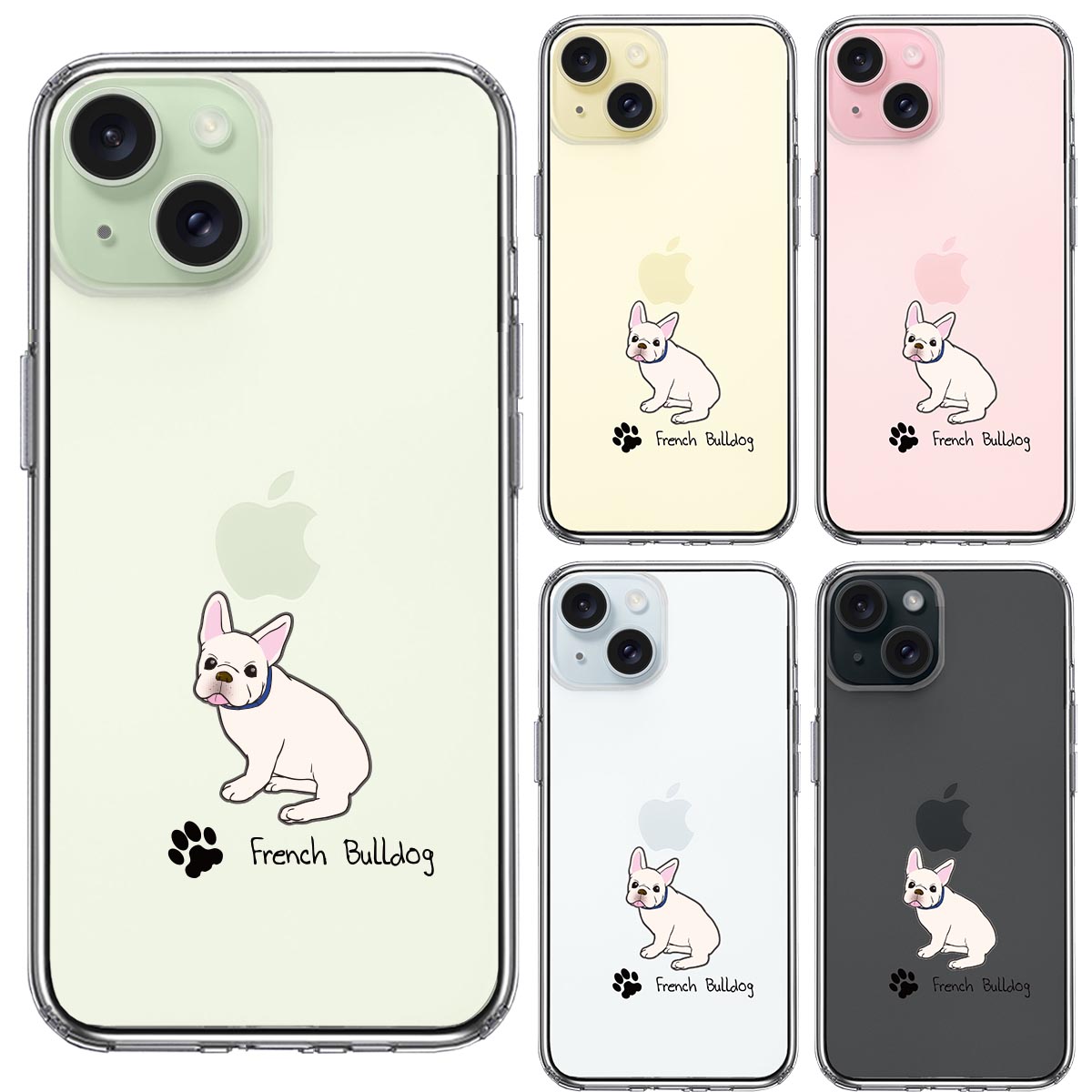 iPhone15ケース iPhoneカバー 側面ソフト 背面ハード ハイブリッド クリア ケース フレンチブルドック 2の画像