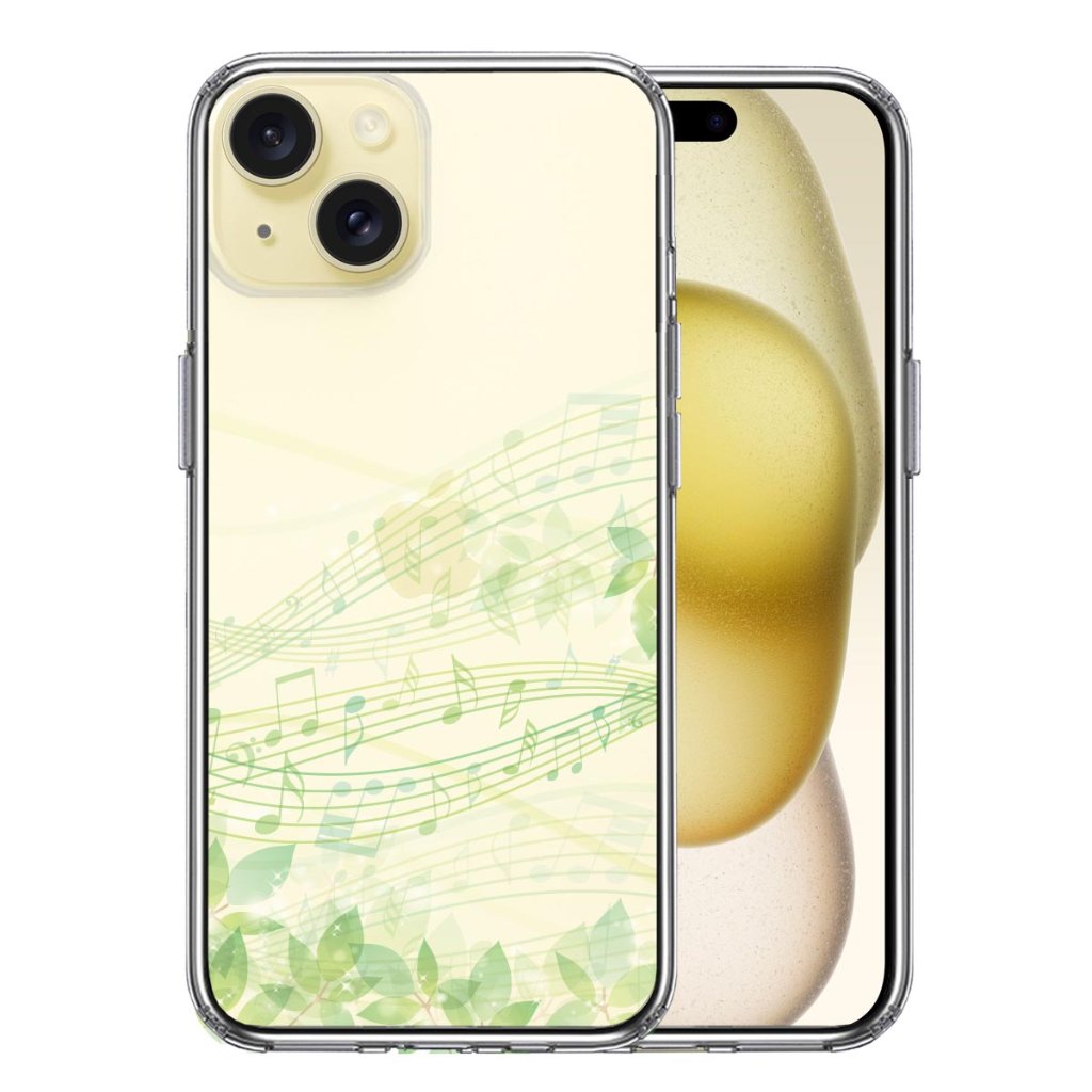 iPhone15 側面ソフト 背面ハード ハイブリッド クリア ケース 癒しの森 音符 デザインの画像