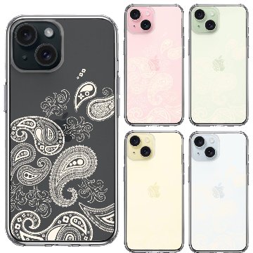 iPhone15ケース iPhoneカバー 側面ソフト 背面ハード ハイブリッド クリア ケース ペイズリー 柄 クリーム色の画像