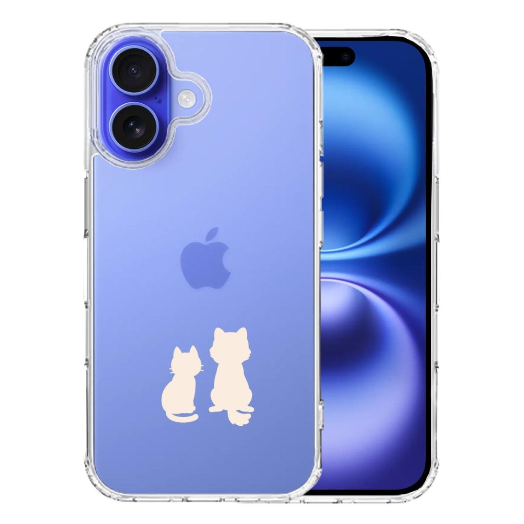 iPhone16ケース iPhoneカバー スマホケース スマホカバー クリアケース 側面ソフト 背面ハード ハイブリッド クリア ケース わんこ にゃんこ ほっこり お月見 ホワイトの画像