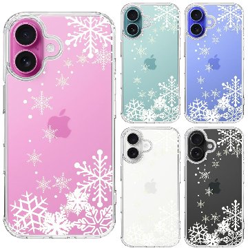 iPhone16 側面ソフト 背面ハード ハイブリッド クリア ケース 雪の結晶の画像