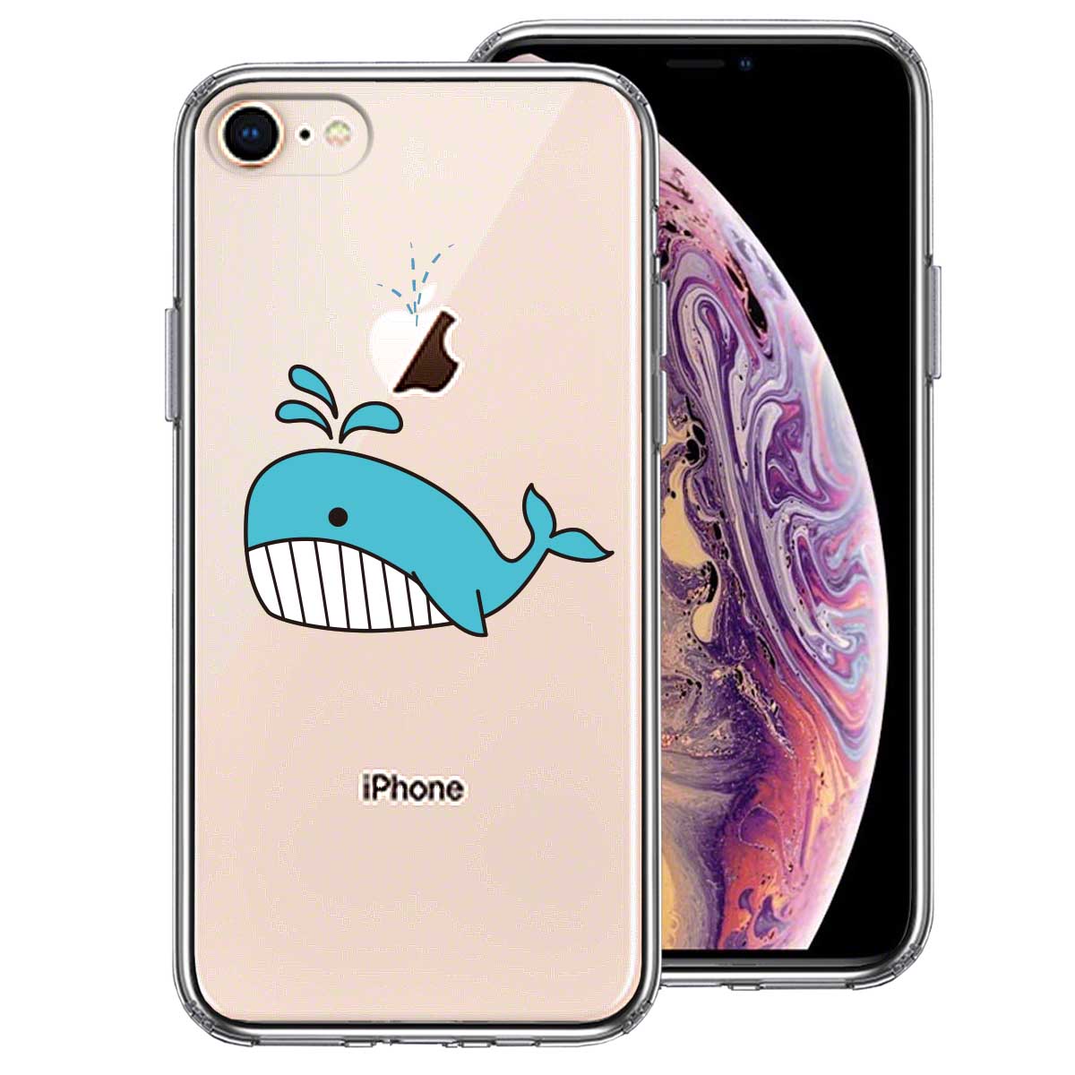 iPhone8 側面ソフト 背面ハード ハイブリッド クリア ケース 鯨 クジラの画像
