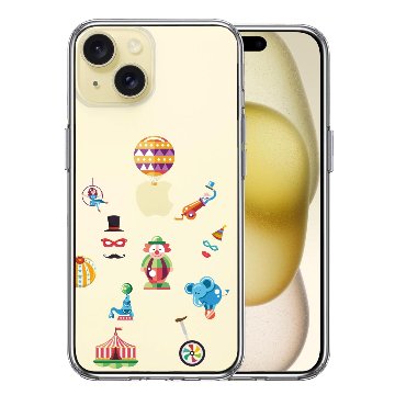 iPhone 15 Plus 側面ソフト 背面ハード ハイブリッド クリア ケース サーカス ピエロ ぶらんこの画像