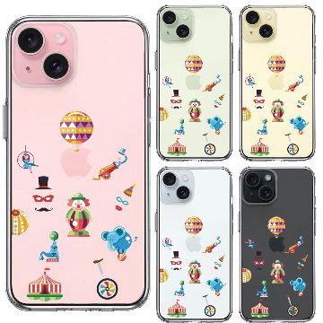 iPhone 15 Plus 側面ソフト 背面ハード ハイブリッド クリア ケース サーカス ピエロ ぶらんこの画像