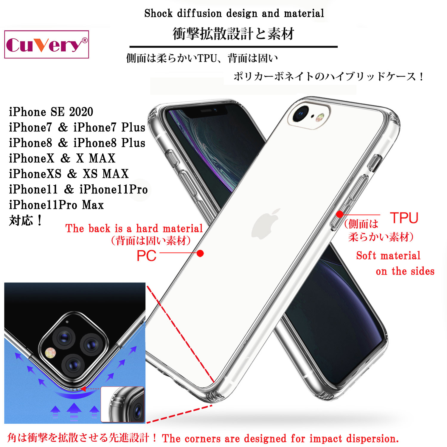iPhoneSE(第3 第2世代) 側面ソフト 背面ハード ハイブリッド クリア ケース バレーボールの画像