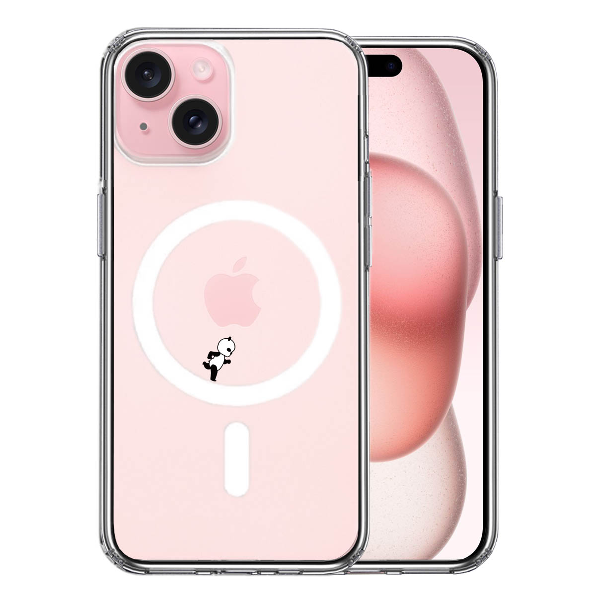 iPhone 15 MagSafe対応 側面ソフト 背面ハード ハイブリッド ケース よく見たら パンダ 小走り中!の画像