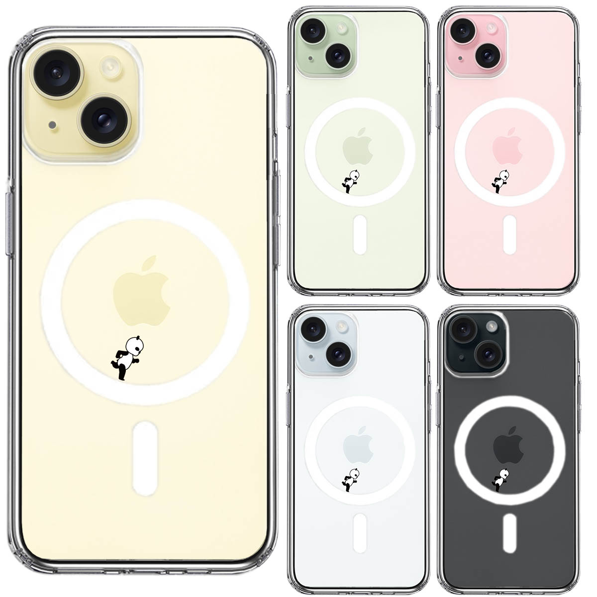 iPhone 15 MagSafe対応 側面ソフト 背面ハード ハイブリッド ケース よく見たら パンダ 小走り中!の画像