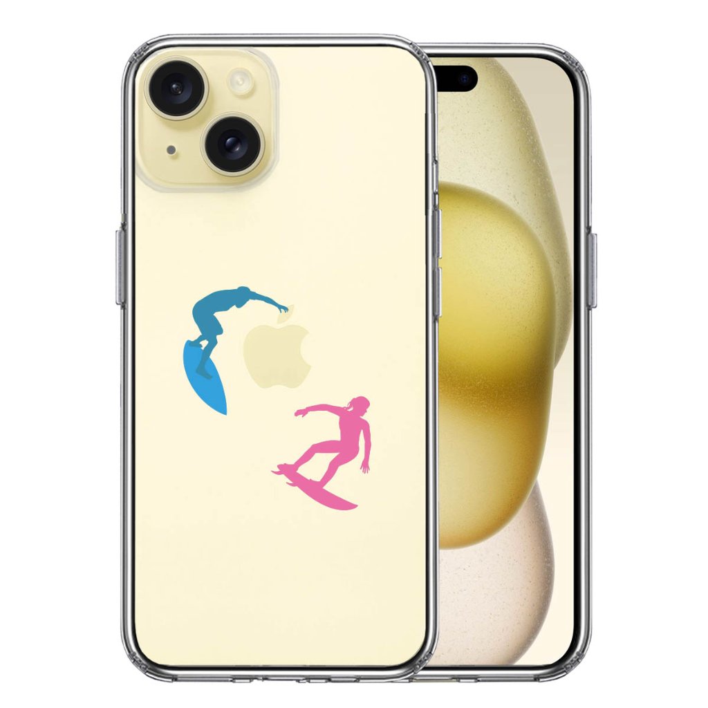 iPhone15 側面ソフト 背面ハード ハイブリッド クリア ケース サーファーの画像