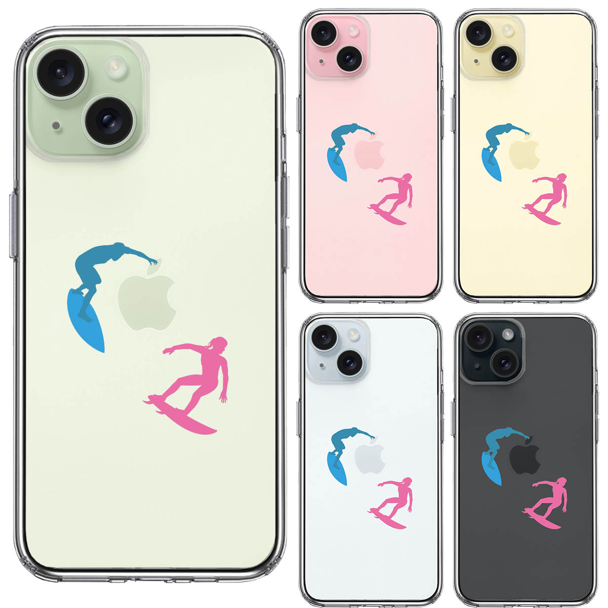 iPhone15 側面ソフト 背面ハード ハイブリッド クリア ケース サーファーの画像