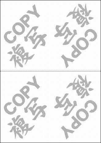 2分割マイクロミシン入り コピー偽造防止用紙−英字+和字 片面 A4厚紙:上質紙110kg 500枚画像