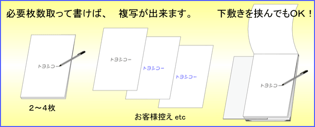 複写式ノーカーボンブランクパッドの使用例