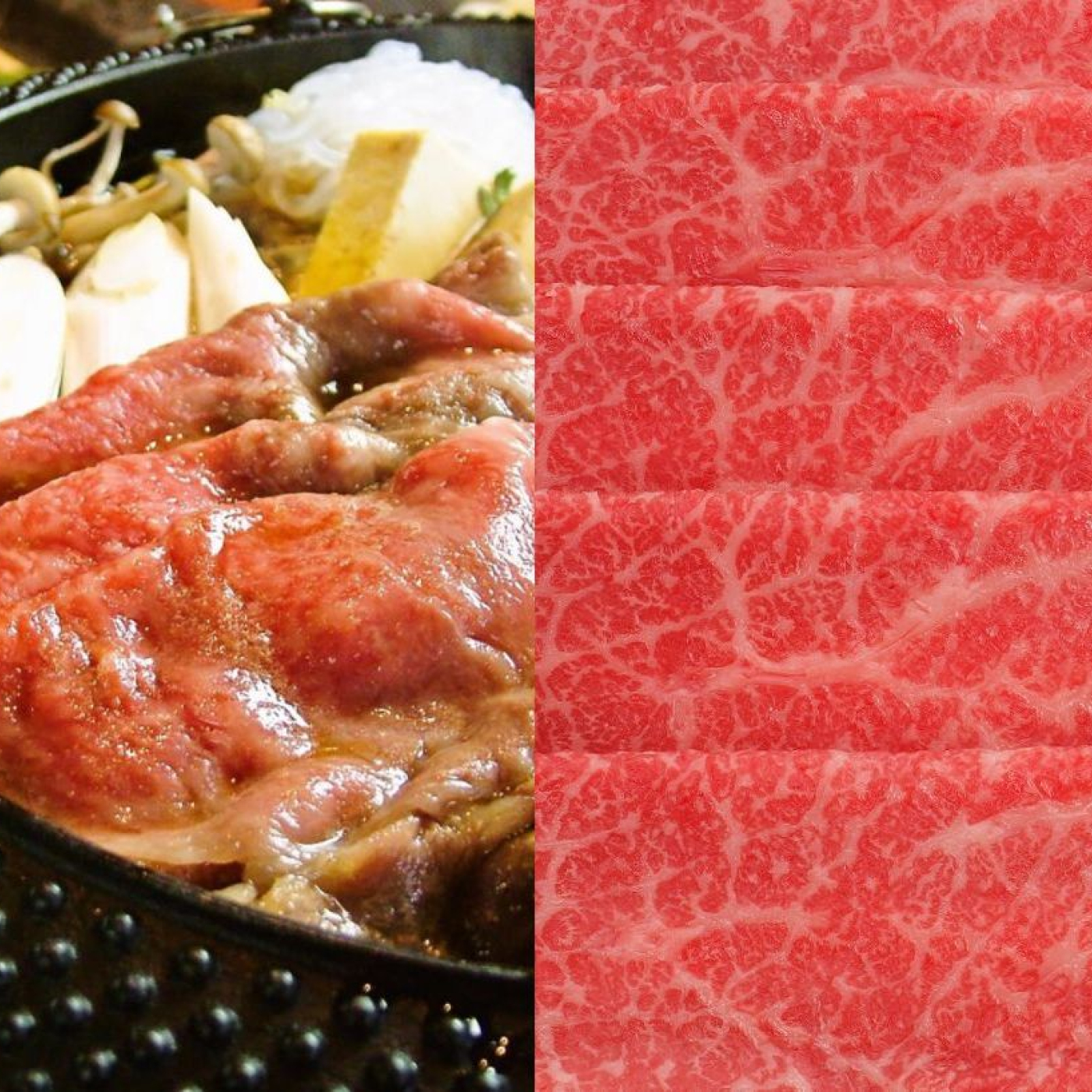 米沢牛の赤身肉は食べやすくさっぱりとした脂で少し甘い。是非お確かめください。すき焼き用画像