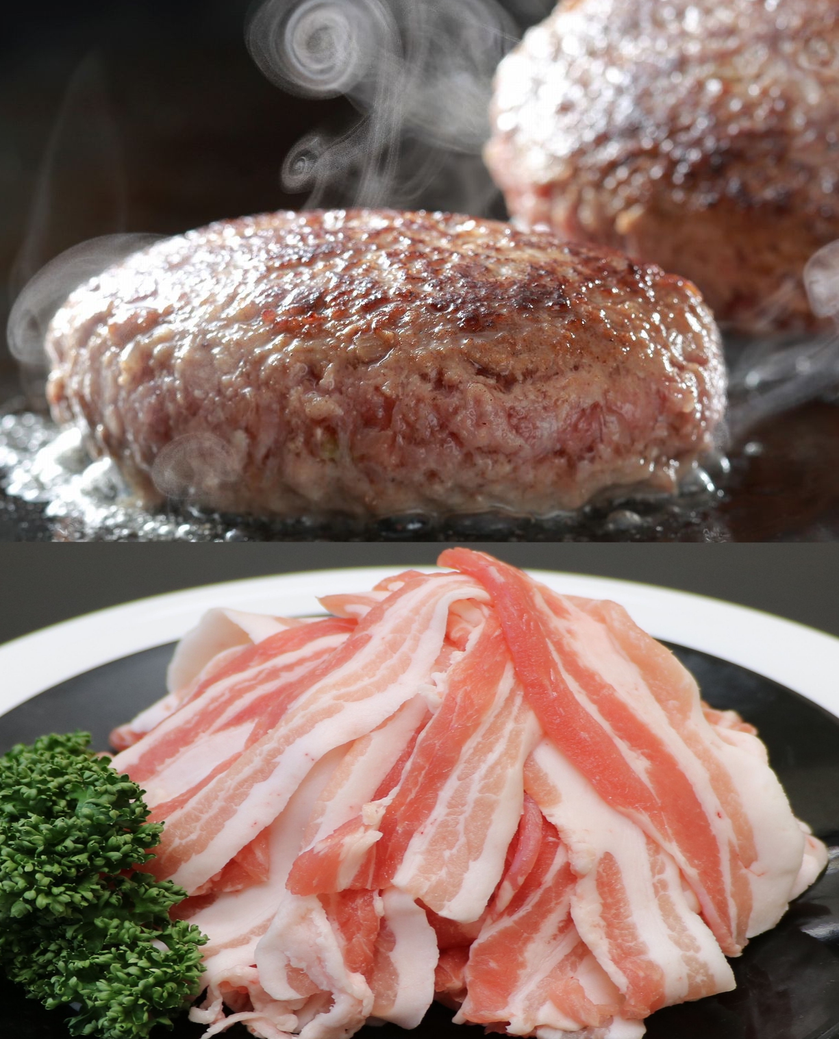 米沢牛合挽ハンバーグと米澤豚一番育ちバラ切り落としセット画像