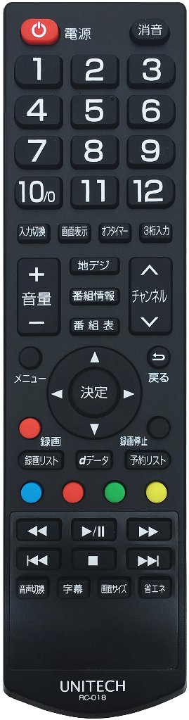 ユニテク純正テレビ用リモコン：RC-018の画像