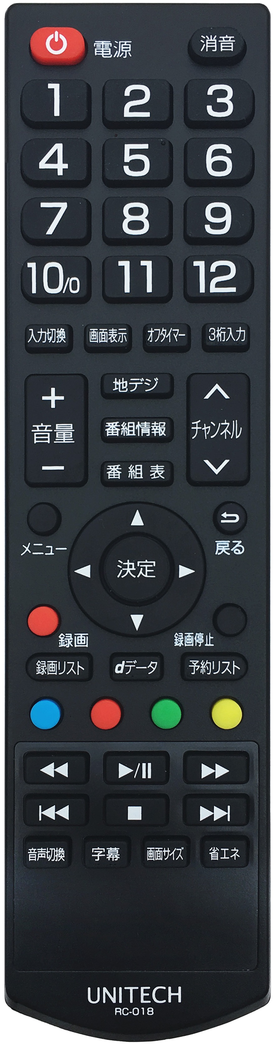 ユニテク純正テレビ用リモコン：RC-018の画像