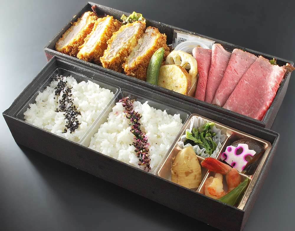 【年末セール！】黒毛和牛のローストビーフとタレ漬熟成豚ひれかつ弁当の画像