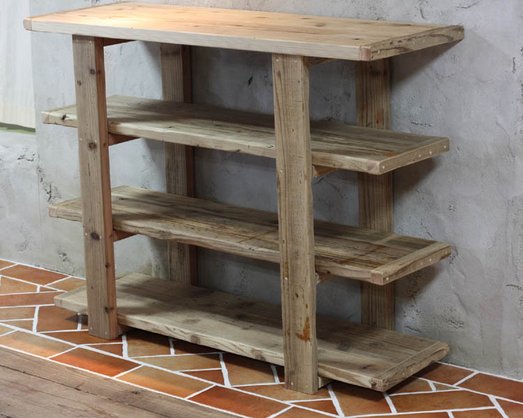 OLD ASHIBA（足場板古材）Hシリーズ　リビングボード3段　幅810〜900ｍｍ×奥行400ｍｍ×高さ915ｍｍ　【受注生産】の画像