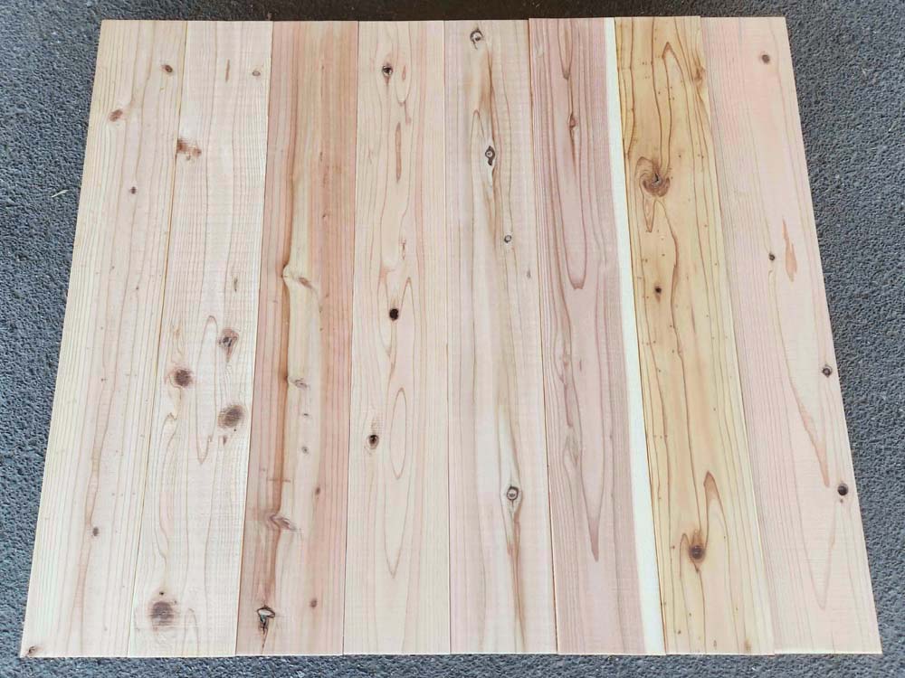 【0-5K】杉足場板（新品） 5mm厚／基本仕上げ(1面磨き)　厚5×幅135×長さ910mm　10枚入/セット（1.228平米）　★仕様変更/数量限定販売の画像