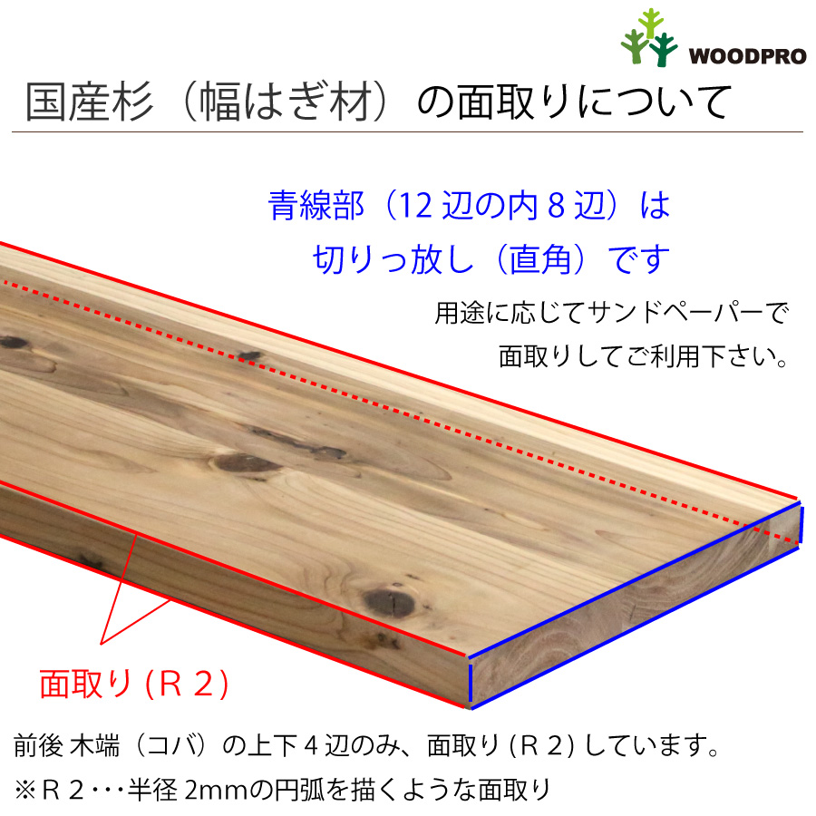 棚板/テーブル天板 厚み2.8ｃｍ 幅45ｃｍ 長さ180ｃｍ 国産杉（新材/幅はぎ材）  厚28ｍｍ×幅450ｍｍ×長さ1710〜1800ｍｍ〈受注生産〉｜WOODPRO本店