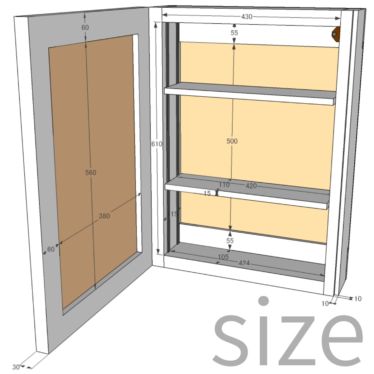 OLD ASHIBA（足場板古材）古材フレーム　ガラスキャビネット　Ｌサイズ　幅500ｍｍ×高さ680ｍｍ×奥行150ｍｍ【受注生産】の画像