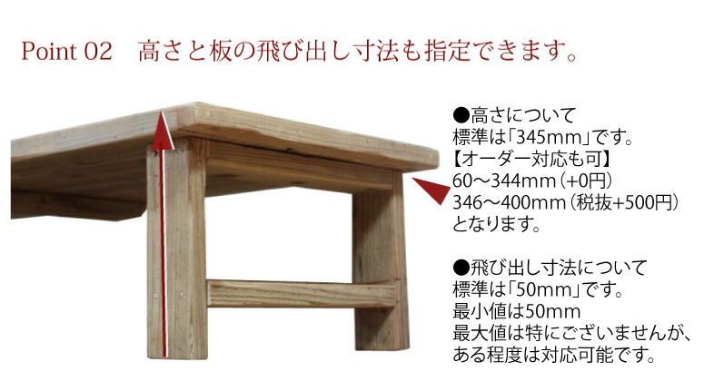 OLD ASHIBA（足場板古材）Hシリーズ　ローテーブル（座卓）　幅1110〜1200ｍｍ×奥行600ｍｍ×高さ345ｍｍ　【受注生産】画像