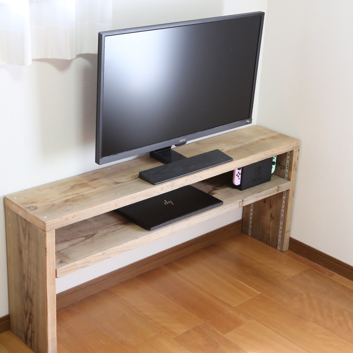 古材 コの字 収納ラック(可動棚1枚) 幅1110〜1200ｍｍ×高さ310〜400ｍｍ×奥行240ｍｍ 【受注生産】の画像