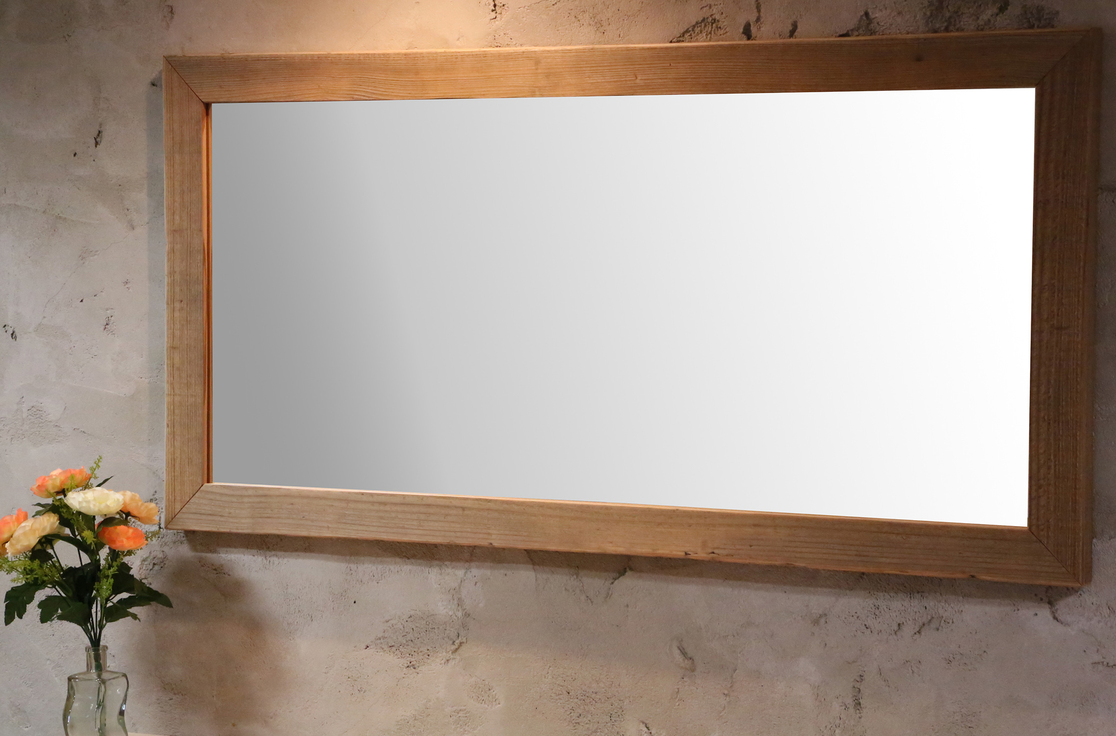 OLD ASHIBA（足場板古材） ミラー（鏡）Ａ型（枠幅60ｍｍ）　120×60サイズ　無塗装 1200ｍｍ×600ｍｍ〈受注生産〉画像