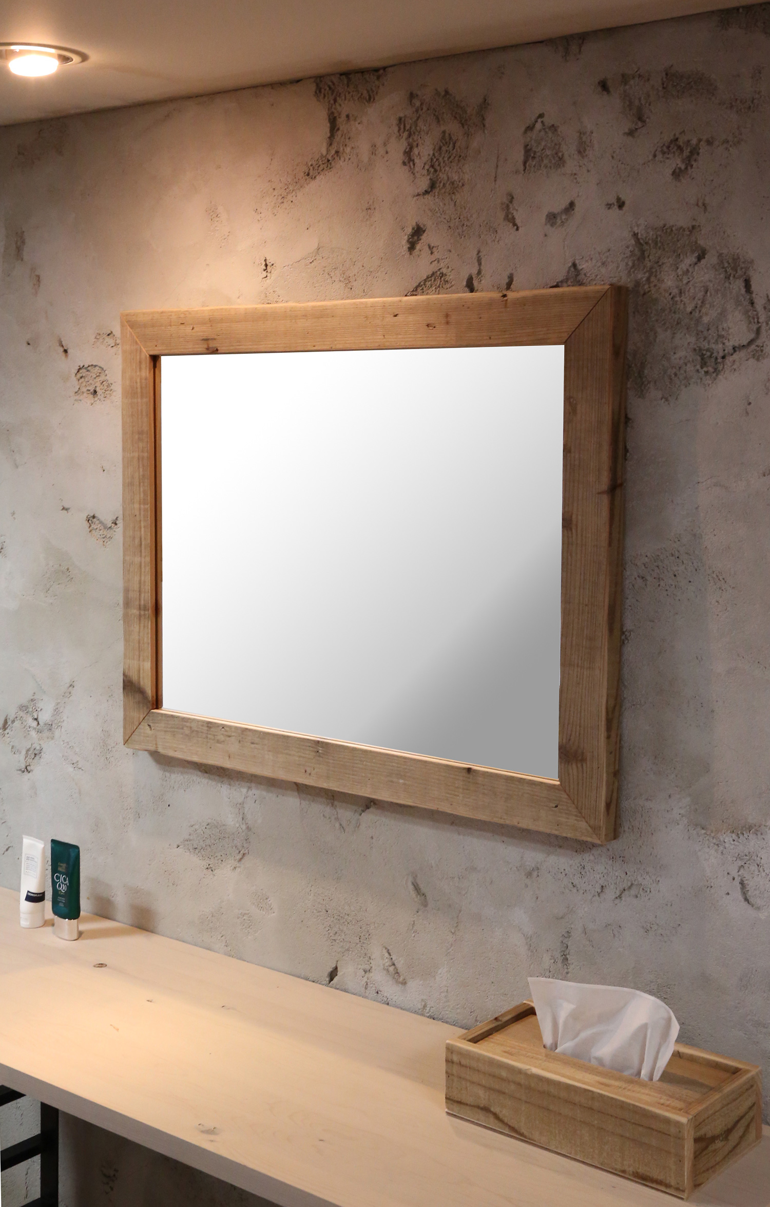 OLD ASHIBA（足場板古材） ミラー（鏡）Ａ型（枠幅60ｍｍ）　80×60サイズ　無塗装 800ｍｍ×600ｍｍ〈受注生産〉画像