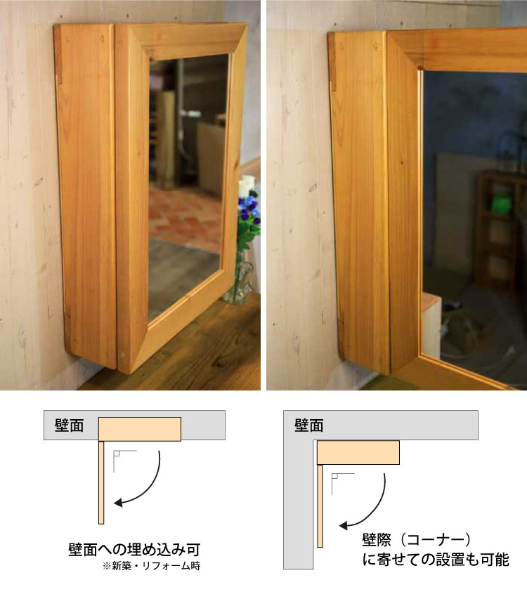 ミラーキャビネット ソフトクローズタイプ 洗面台 鏡 収納 洗面鏡 木製 足場板古材 国産杉 ASHIBA 幅450ｍｍ×高さ600ｍｍ×奥行160ｍｍの画像