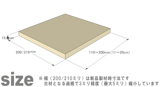 OLD ASHIBA（足場板古材）フリー板（厚みハーフ材） 厚15ｍｍ×幅200/210ｍｍ×長さ110〜200ｍｍ　〈受注生産〉画像