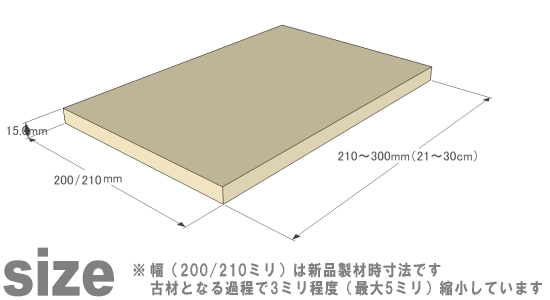 OLD ASHIBA（足場板古材）フリー板（厚みハーフ材） 厚15ｍｍ×幅200/210ｍｍ×長さ210〜300ｍｍ　〈受注生産〉画像