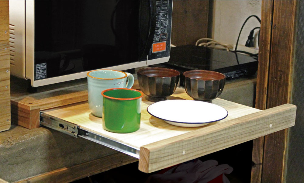 OLD ASHIBA（足場板古材）スライドテーブル台 幅500×奥行400（432）×高さ55ｍｍ 【受注生産】画像