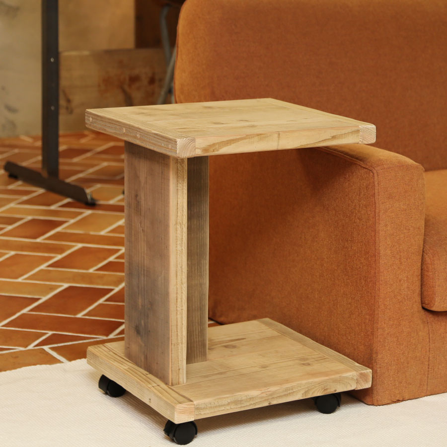 OLD ASHIBA（足場板古材） ソファ用サイドテーブル　※キャスター付き Ａタイプ 〈受注生産〉画像