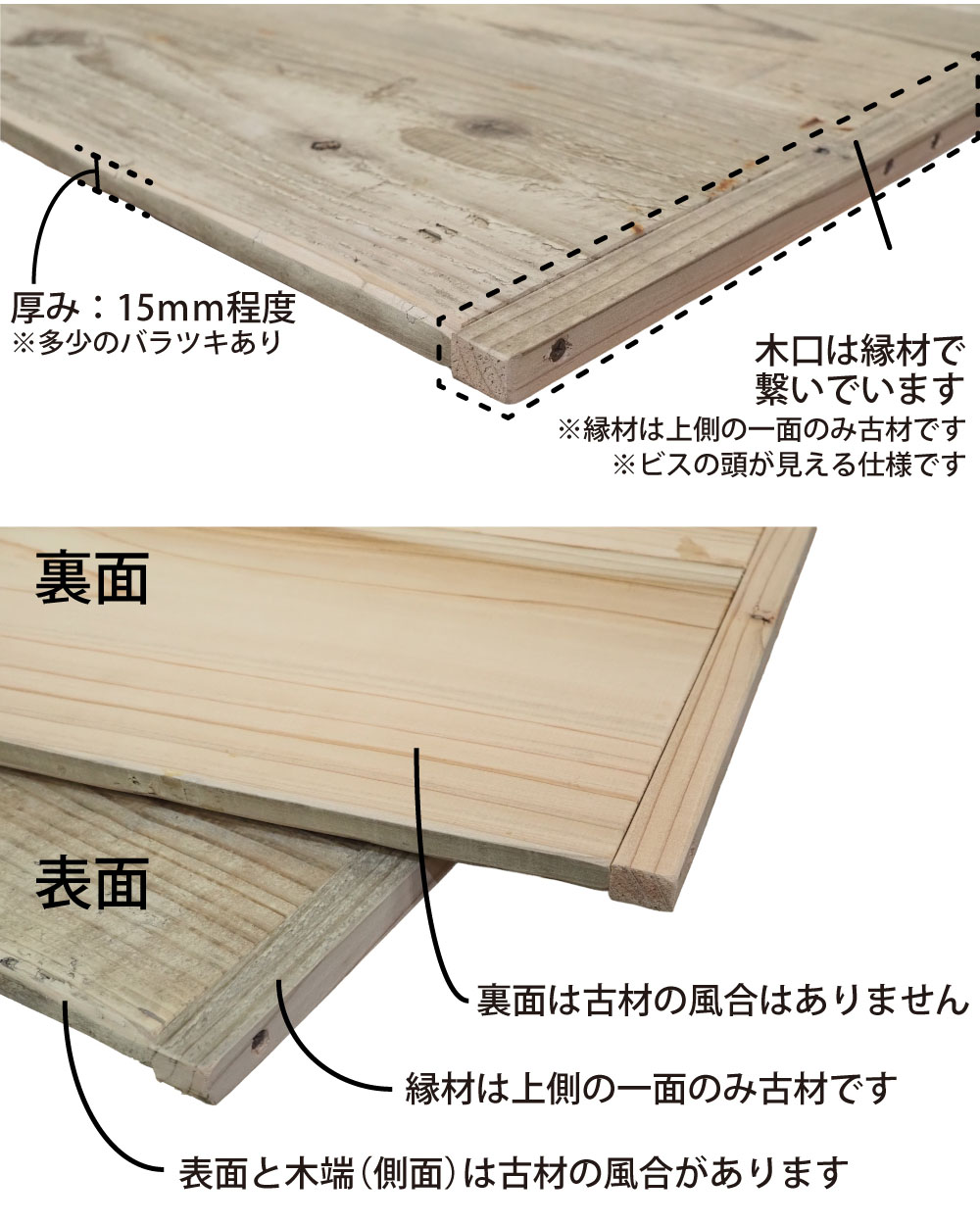 OLD ASHIBA（足場板古材） 厚みハーフ幅はぎ材（２枚あわせ） 厚15ｍｍ×幅280ｍｍ×長さ910〜1000ｍｍの画像