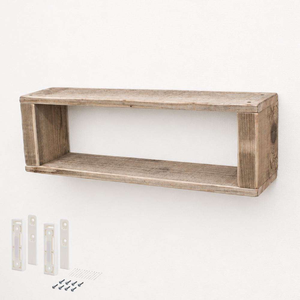 OLD ASHIBA （足場板古材） 壁掛けラック 幅450×奥行115×高さ150ｍｍ ※取付用部品（ナゲシレールブラケット）付の画像