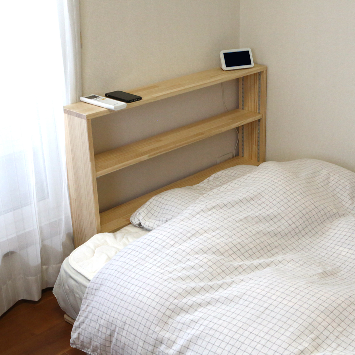 パイン材 オーダーシェルフ（可動棚板1枚/日の字型) 幅510〜600ｍｍ×高さ210〜300ｍｍ×奥行210〜300ｍｍ 無塗装 【受注生産】の画像