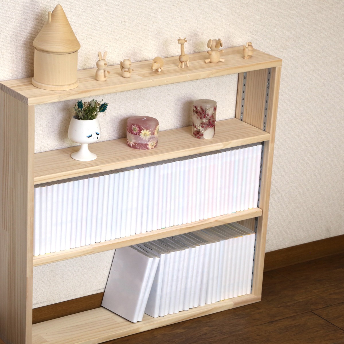 パイン材 オーダーシェルフ（可動棚板1枚/日の字型) 幅510〜600ｍｍ×高さ210〜300ｍｍ×奥行210〜300ｍｍ 無塗装 【受注生産】の画像