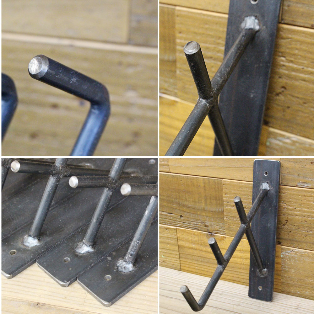 アイアン ハンガーフック 3連 3段 3着用 黒皮鉄 ワックス仕上げ 壁掛け 壁付け ハンガーラック 壁面収納 インダストリアル おしゃれ ブラック 黒 ウォールハンガー ディスプレイ コートフックの画像