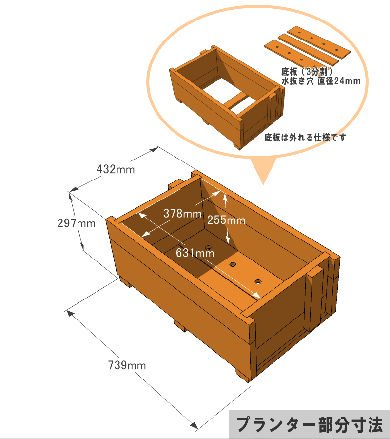 WOODPRO 送料無料の組立キット プランター付きフェンス（目隠し/横板） 高さ1800ｍｍ×幅739ｍｍ×奥行432ｍｍ（規格サイズ） 〈受注生産〉画像