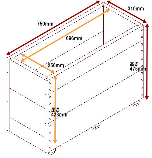 スクエアプランター長方形「大」（2.5段） 幅750ｍｍ×奥行310ｍｍ×高さ475ｍｍ画像