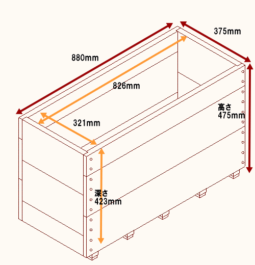 スクエアプランター長方形「特大」（2.5段） 幅880ｍｍ×奥行375ｍｍ×高さ475ｍｍ画像