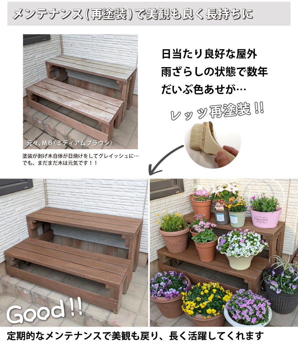 花台ライト１段 【ミドルタイプ-2P】 幅75センチ 高さ43センチ 幅750×奥行205×高さ421+10ｍｍ ●ゴム脚付きの画像