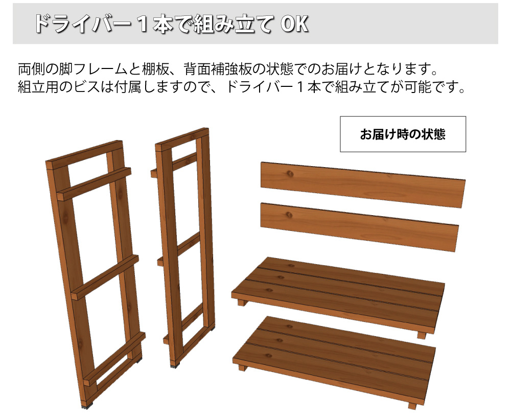 花台ライトシェルフ 【幅75cmタイプ】 幅792×奥行310+10×高さ750+10ｍｍ ●棚板2枚/ゴム脚付きの画像