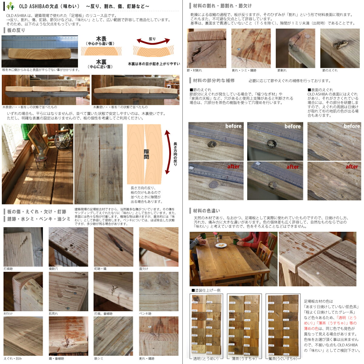 OLD ASHIBA（足場板古材）スクエア木っ端　無塗装 【厚みハーフタイプ】15-1S（8個入り）画像