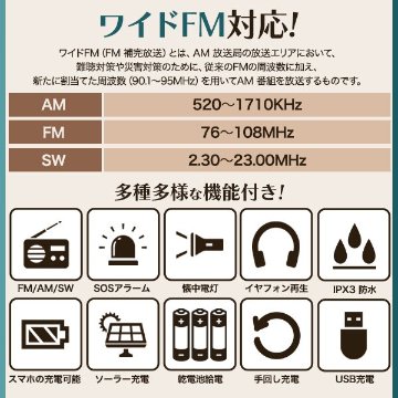 いざという時に。大容量10000mAhバッテリー搭載。　防災用 多機能ラジオの画像